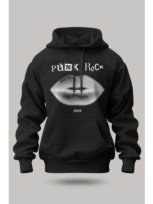 Buzagi Punk Rock Oversize Kapüşonlu Unisex Şardonlu Sweatshirt