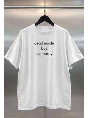 Buzagi Dead Inside Dijital Baskı Oversize Beyaz Unisex Tişört