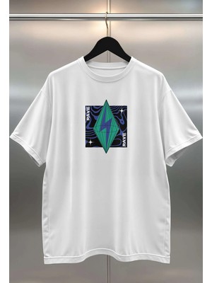Buzagi Rave Dijital Baskı Oversize Unisex Beyaz T-Shirt