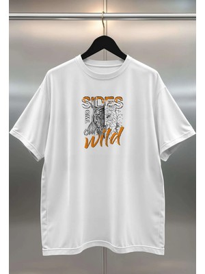 Buzagi Organik Pamuk Dijital Baskılı Oversize Beyaz Tişört