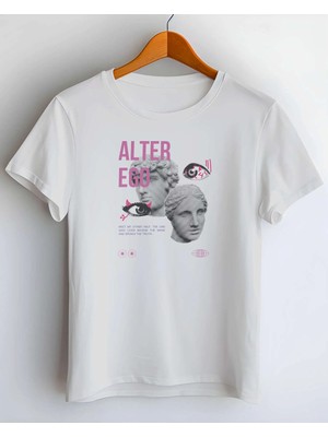 Buzagi Alter Ego Dijital Baskı Regular Kalıp Beyaz Unisex Tişört
