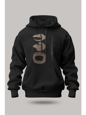 Buzagi Lips Oversize Kapüşonlu Unisex Şardonlu Sweatshirt