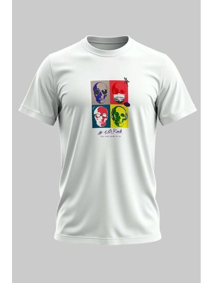 Buzagi Rock Dijital Baskı Regular Kalıp Beyaz Unisex Tişört