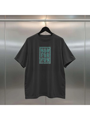 Buzagi Run For Fun Dijital Baskı Siyah Beyaz Unisex Oversize Tişört