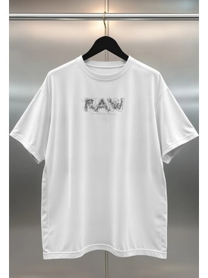 Buzagi Raw Dijital Baskı Oversize Unisex Beyaz T-Shirt