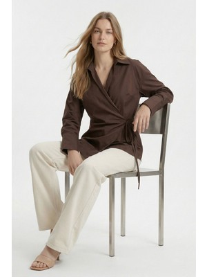 Rays Kahve Kol Yırtmaçlı Yandan Bağlamalı Gömlek 5257