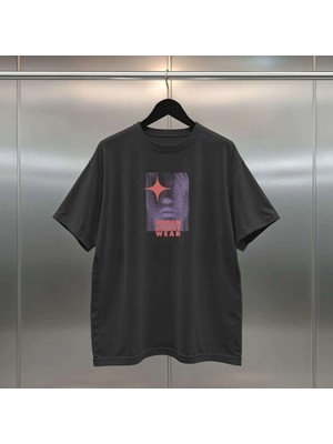 Buzagi Bonsai Dijital Baskı Oversize Unisex Siyah Tişört