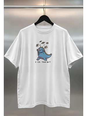 Buzagi Organik Pamuk Dijital Baskılı Oversize Beyaz Tişört