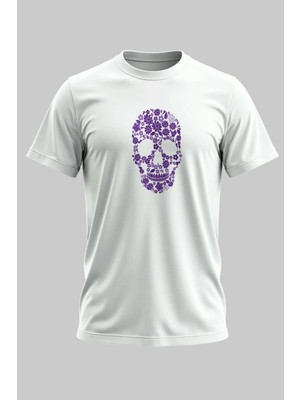 Buzagi Flower Skull Dijital Baskı Regular Kalıp Beyaz Unisex Tişört