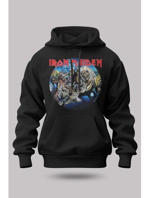 Buzagi Iron Maiden Oversize Kapüşonlu Unisex Şardonlu Sweatshirt