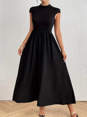 Stores36 Kadın Kısa Kollu Yarı Balıkçı Yaka Viskon Elbise