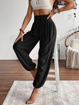 Stores36 Kadın Yüksel Bel Yoğun Büzgü Detaylı Aerobin Pantolon