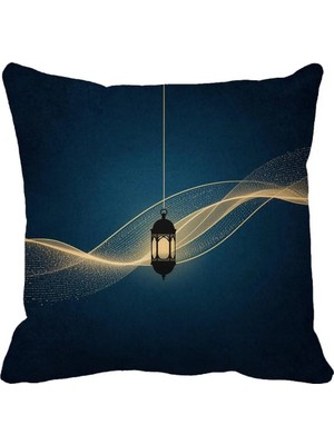 Queen Jera Ramazan Kırlent Kılıfı 43 x 43 cm Çift Taraf Baskılı - Gold Fener Detaylı Dekoratif Yastık Kılıfı
