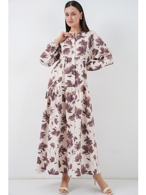 Bigdart Kadın Lilyum Kumaş Uzun Tesettür Elbise 2593 - Kahverengi