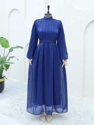 Modamorfo Omuzdan Büzgülü Işıltı Kumaş Balon Kol Elbise -Laci