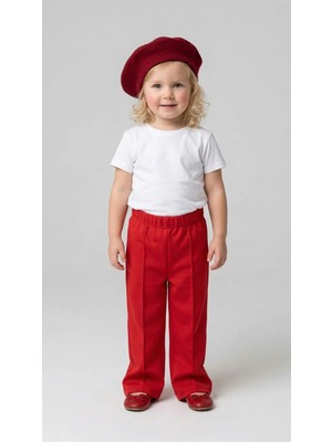 Luess Kız Çocuk %100 Pamuk Kırmızı Pantolon (3-4 Yaş 8-9 Yaş)