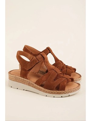 Cozi Company Hakiki Deri Dolgu Topuklu Günlük Kadın Sandalet