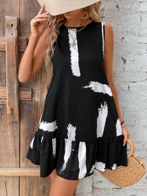 Stores36 Kadın Kolsuz Bisiklet Yaka Arkadan Fiyonklu Süprem Kısa Elbise