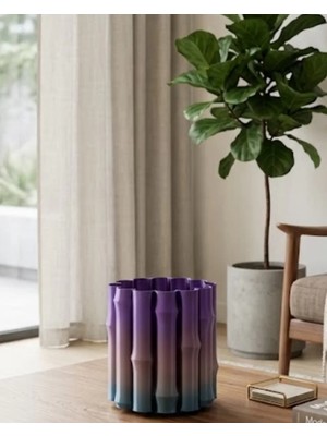 Pileli Store Modern Dekoratif Vazo Mor Gri Geçişli Şık Tasarım Masa Üstü Kullanım