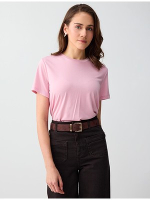 Jimmy Key Pembe Kısa Kollu Bisiklet Yaka Modal Örme Tişört