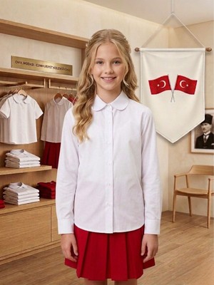 Secret Touch Kız Çocuk Beyaz Uzun Kol Pamuklu Bebe Yaka Okul ve Gösteri Gömleği