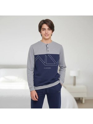 Bonbon Genç Erkek Pamuklu Gri - Lacivert Renk Pijama Takımı AL008 V2 BB2439