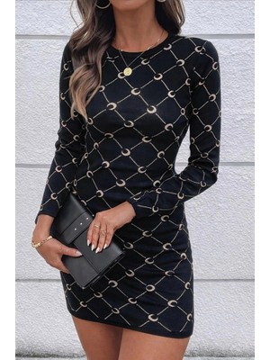 Stores36 Kadın Bisiklet Yaka Uzun Kol Triko Mini Boy Elbise