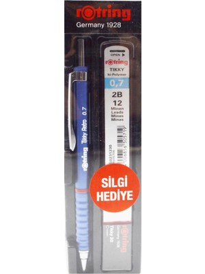 Rotring Okul Seti Versatil Kalem Tikky Retro 0.7+Min Silgi Hediyeli Mavi