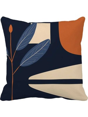Queen Jera Soyut Desenli Dekoratif Kırlent Kılıfı 43 x 43 - Çift Taraflı Lacivert Zemin Trend Modern Tasarım