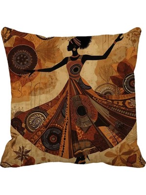Queen Jera Afrika Esintili Kadın Figürlü Çift Tarafı Baskılı Dekoratif Kırlent Kılıfı 43X43 cm
