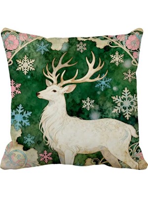 Queen Jera Vintage Geyik Desenli Kırlent Kılıfı – Yılbaşı Dekoratif Yastık 43 x 43 cm Süet