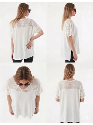 Günay Kadın Triko Bluz DLV12671 V Yaka Ajurlu Dantel Detay