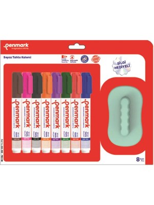 Penmark Beyaz Tahta Kalemi 8 Li Vakumlu Blister Paket + Silgi HS305TKS08