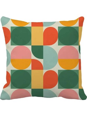 Queen Jera Geometrik Desenli Dekoratif Kırlent Kılıfı – Renkli Modern Tasarım 43 x 43 cm Süet