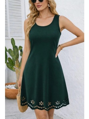 Stores36 Kadın Askılı Yuvarlak Yakalı Çiçek Desenli Ithal Krep Kısa Elbise