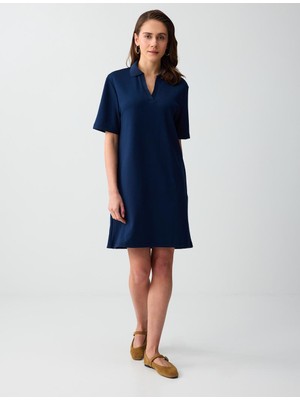 Jimmy Key Lacivert Polo Yaka Kısa Kollu Modal Örme Mini Elbise