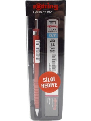 Rotring Okul Seti Versatil Kalem Tikky Retro 0.7+Min Silgi Hediyeli Kırmızı