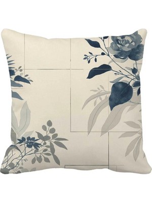 Queen Jera Minimal Botanik Desenli Bej Dekoratif Kırlent Kılıfı - Gri Tonlarında Modern Tasarım 43X43 cm