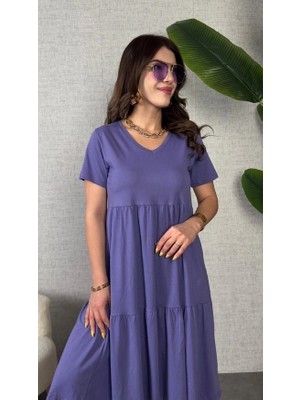 Stores36 Kadın Kısa Kollu V Yakalı Viskon Elbise