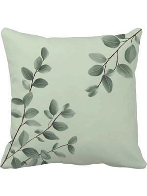 Queen Jera Minimal Okaliptüs Esintili Yapraklı Yeşil Kırlent Kılıfı - Çift Taraflı 43 x 43 cm