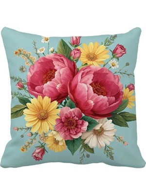 Queen Jera Bahar Çiçekleri Dekoratif Kırlent Kılıfı - 43X43 cm Çift Taraflı Modern Yastık Kılıfı