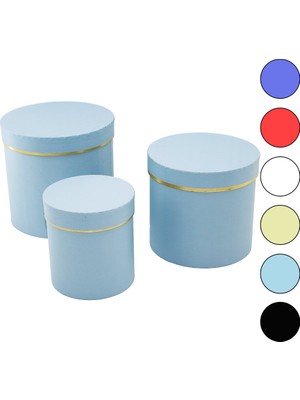Timion 3pcs Yuvarlak Mat Renkli - Düz Renk Karton Hediye Kutusu 18-16-12CM (5148)