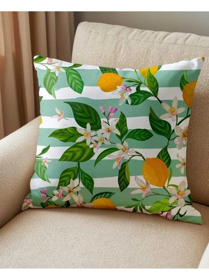 Queen Jera Çizgili Limon Desenli Tekli Dekoratif Kırlent Kılıfı 43 x 43 cm Süet