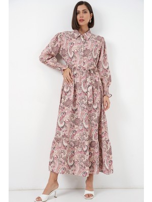 Bigdart Kadın Kuşaklı Tesettür Elbise 2589 - Pembe