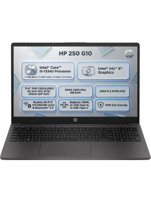 Hp 250 G10 Intel Core I5-1334U 16GB 1tb SSD 15.6" Fhd Freedos Laptop, Notebook B39W4AT 006