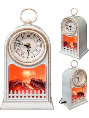 Marsilyan LED Işıklı Eskitme Şömine Saat