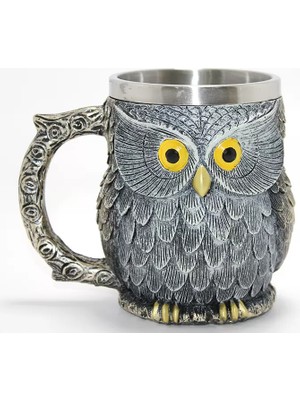 Marsilyan Bilge Baykuş Figürlü 3D Kabartmalı Paslanmaz Çelik Kupa Bardak