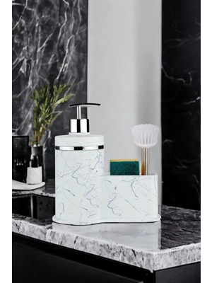 Okacih Desenli Sıvı Sabunluk Mutfak Banyo Deterjanlık Sabunluk Fırça Sünger Hazneli Fırça Dahil Değildir