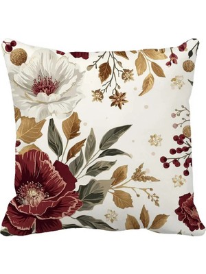 Queen Jera Çift Tarafı Baskılı Dekoratif Kırlent Kılıfı Tekli - Vintage Çiçek Desenli – 43 x 43 cm Süet