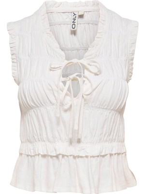 Only Onlgoa S/s Lınen Bl Frıll Top cc Pnt Beyaz Kadın T-Shirt 15363693